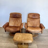 Pair of DeSede  Swivel Leather Chairs and Ottoman 74540