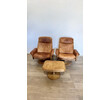 Pair of DeSede  Swivel Leather Chairs and Ottoman 74540