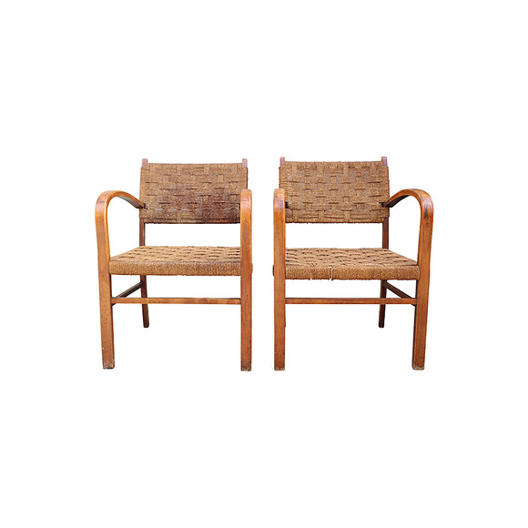 Pair Mid Century Danish Rope Chairs 29676