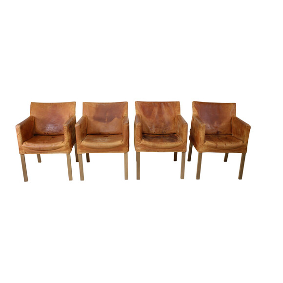 Set (4) Leather Slip Cover Danish Arm Chairs 21362