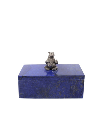 Modern Lapis Lazuli Box with Silver Bear Top Handle 54281