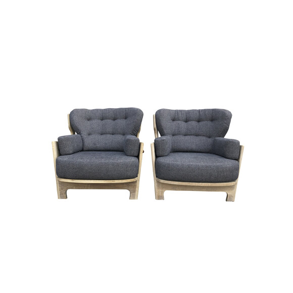 Pair of Rare Model Guillerme & Chambron Oak Armchairs 28969