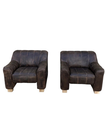 Pair of DeSede Deep Brown Leather Armchairs 68393