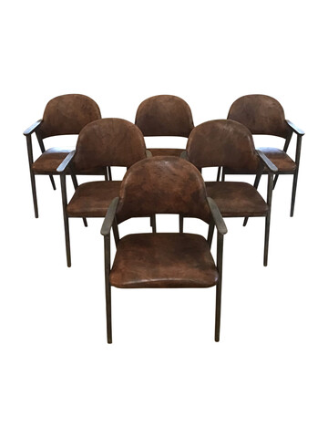 Set of (6) of Danish Cerused Dining Chairs with Leather 66978