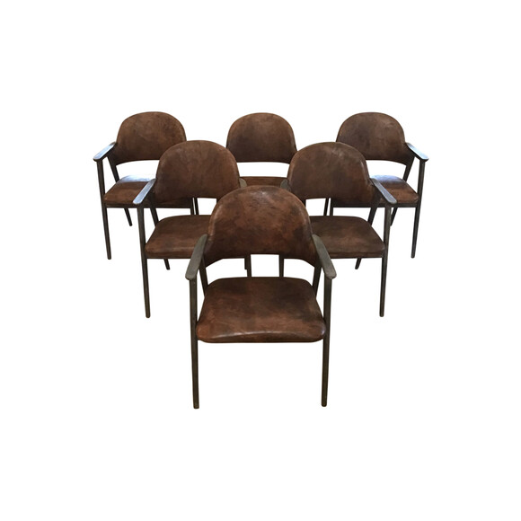 Set of (6) of Danish Cerused Dining Chairs with Leather 60278