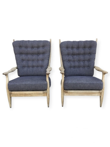 Pair of Guillerme & Chambron Cerused Oak Armchairs 64315