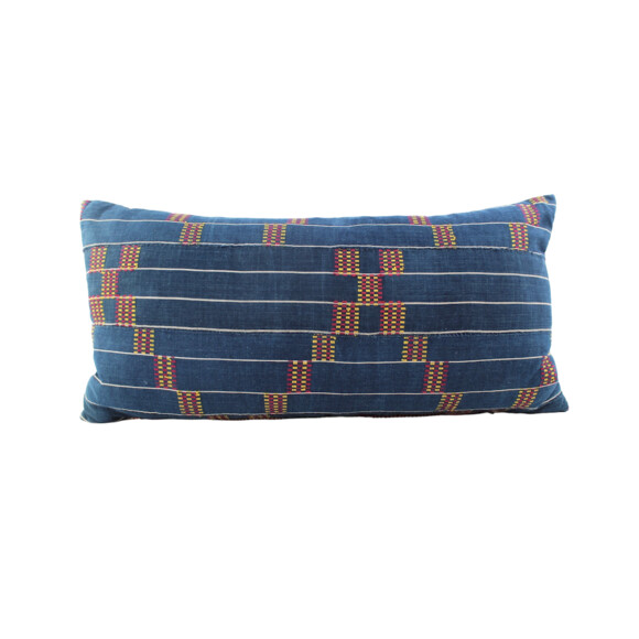 19th Century African Indigo and Embroidered Textile Pillow 60252