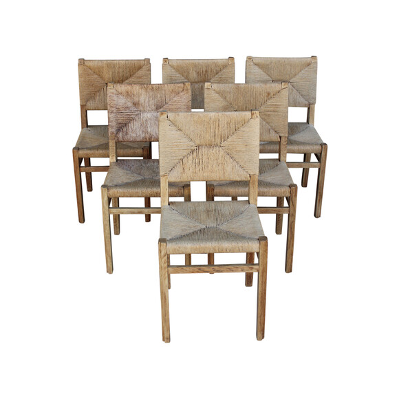 Set of (6) French Woven Rush Dining Chairs 24136