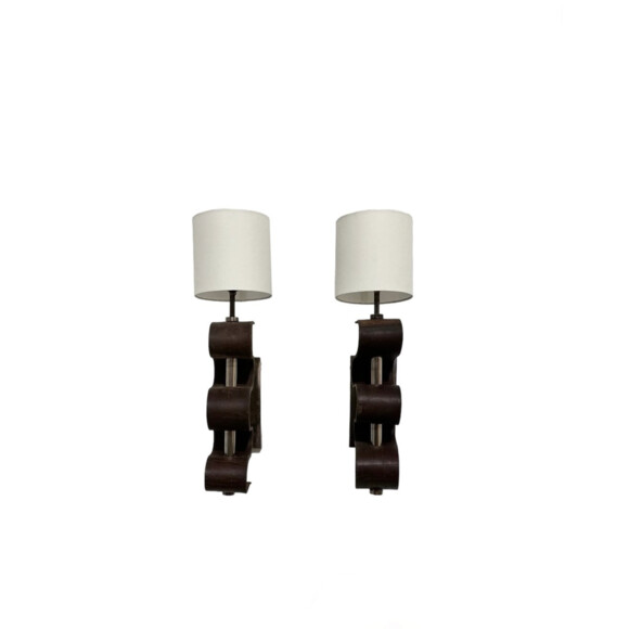 Pair of Lucca Studio Currier Sconces in Bronze and Leather 71863