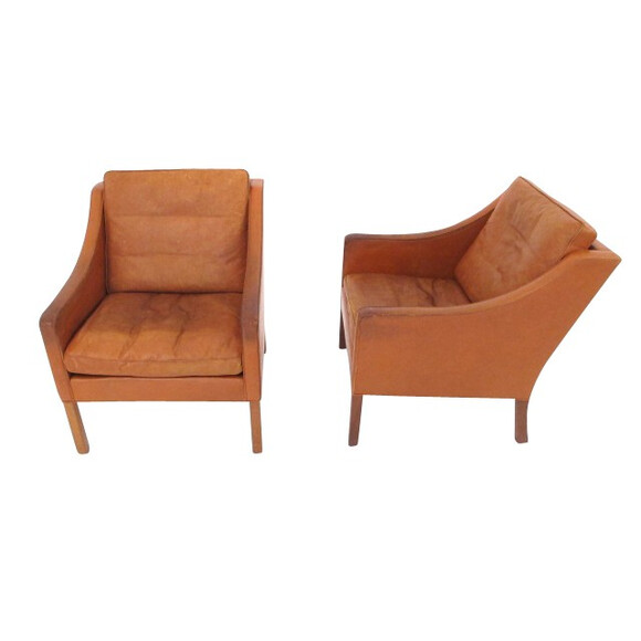 Pair of Borge Mogensen Leather Chairs 3313