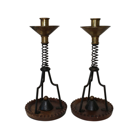 French Modernist Iron and Bronze Candlesticks 29162