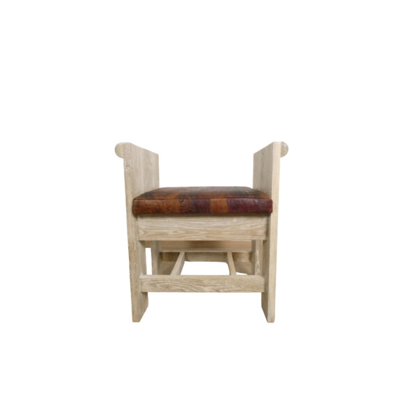 Limited Edition Oak Bench with Vintage Moroccan Leather Seat 72275