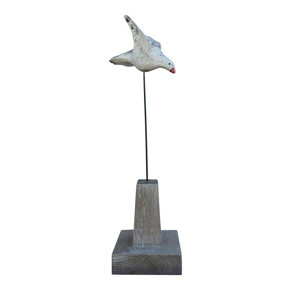 Vintage Belgian Cement Bird Mounted on Oak Wood Stand 31513