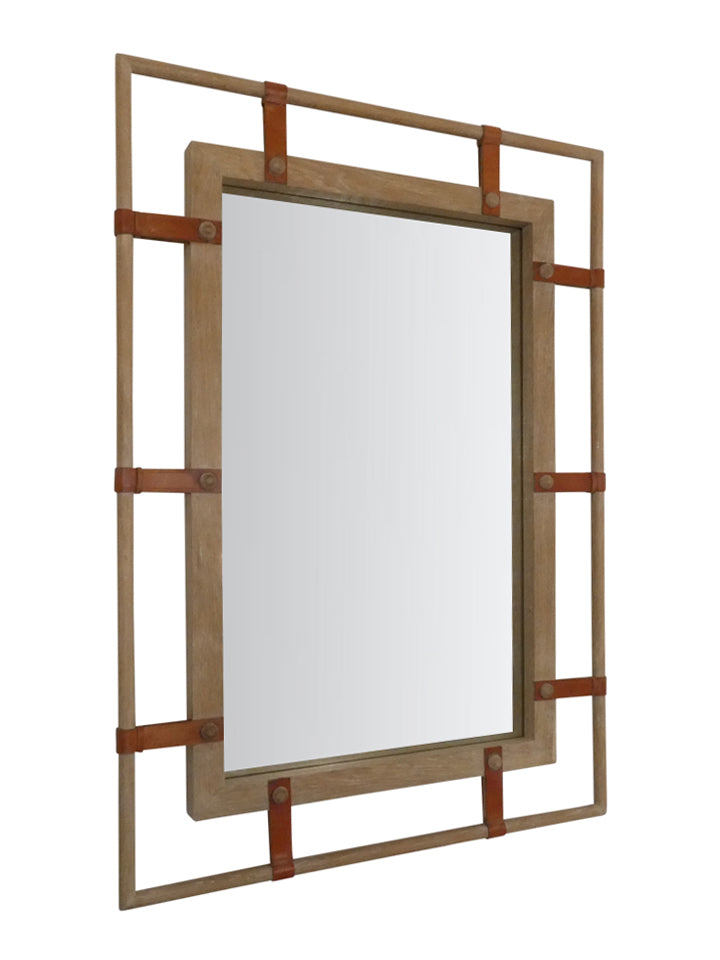 Lucca Studio Donovan Oak and Saddle Leather Mirror