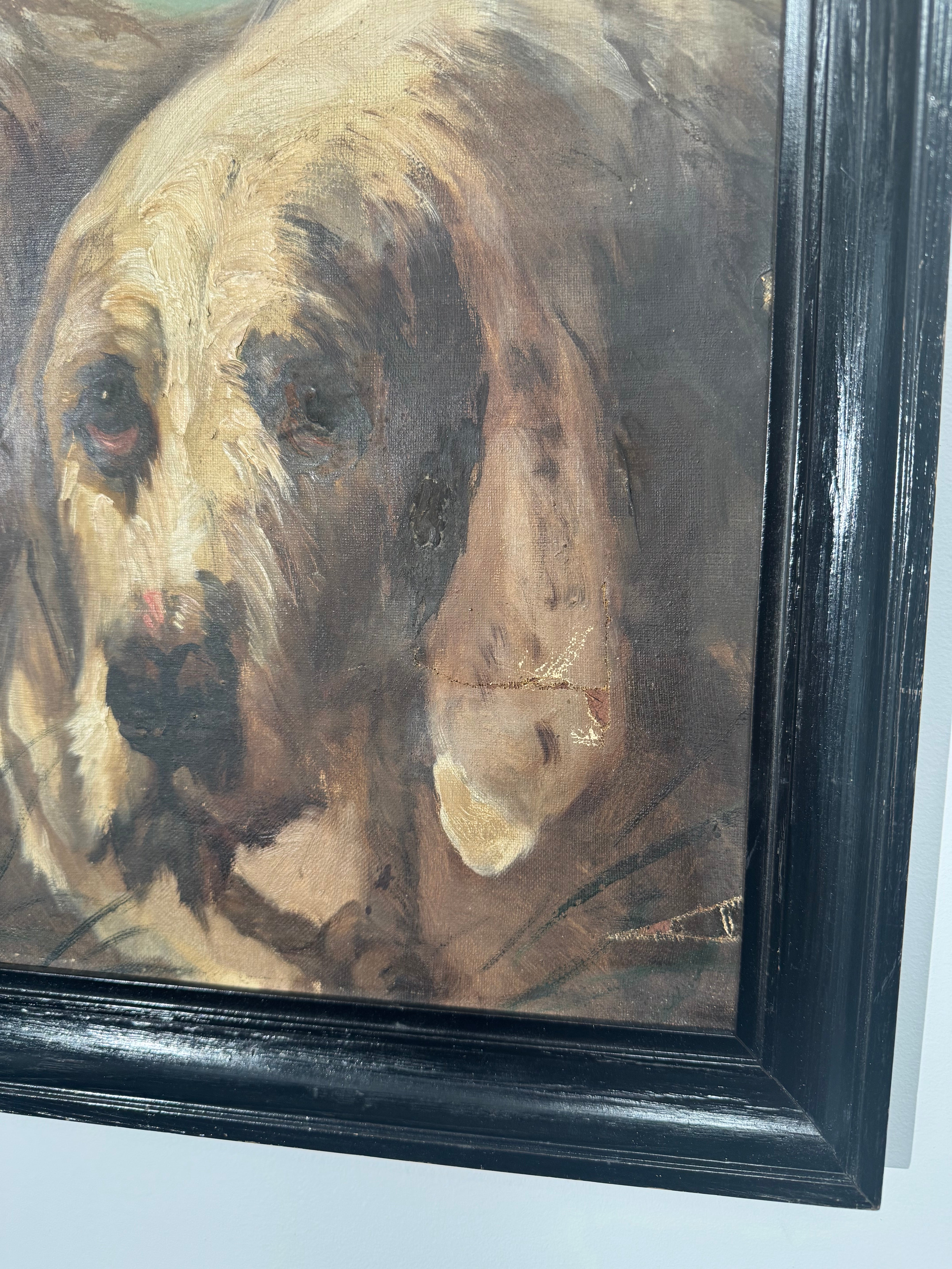 English Signed Oil Painting of Two Dogs