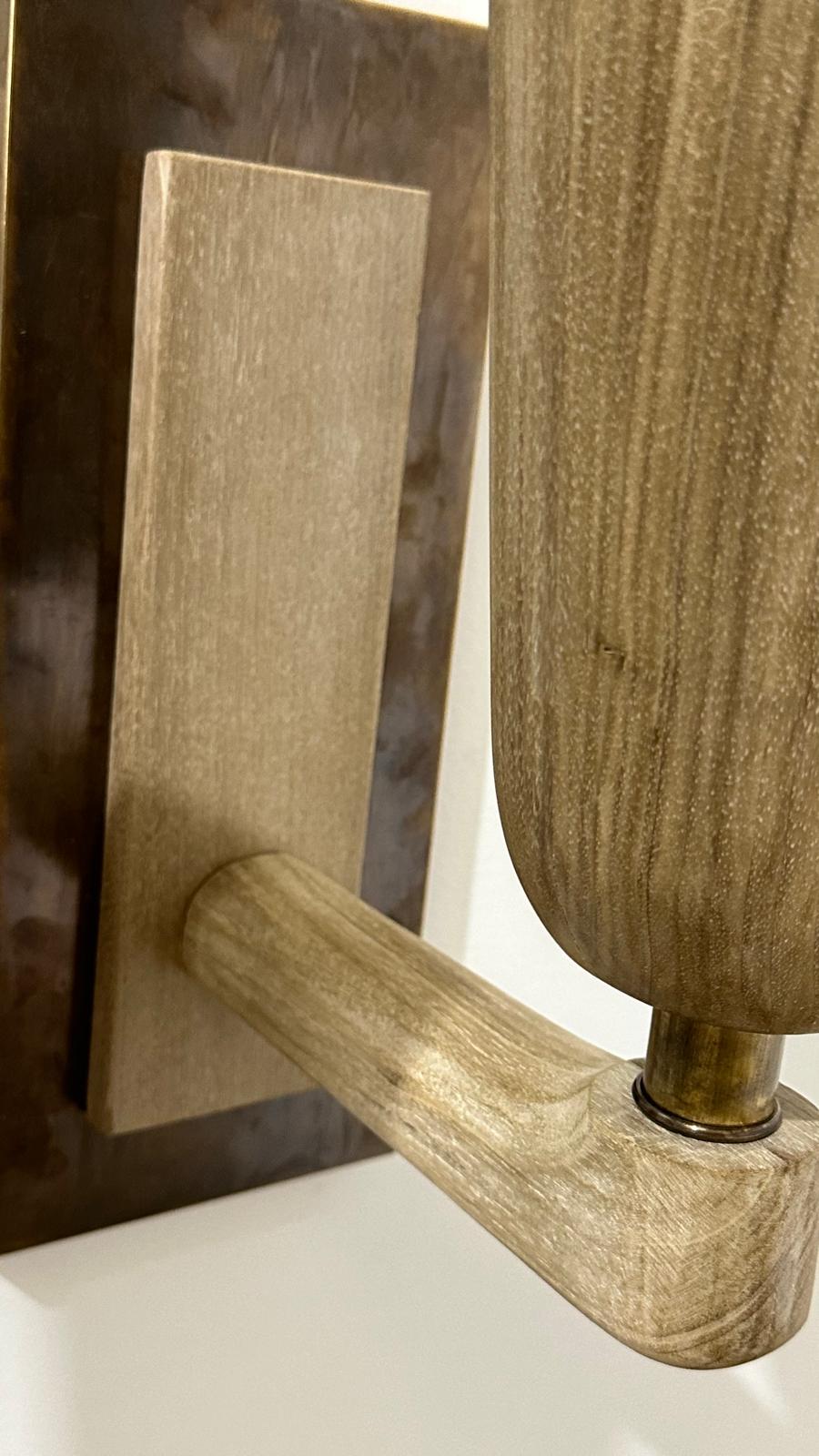Pair of Limited Edition Walnut and Bronze Sconces