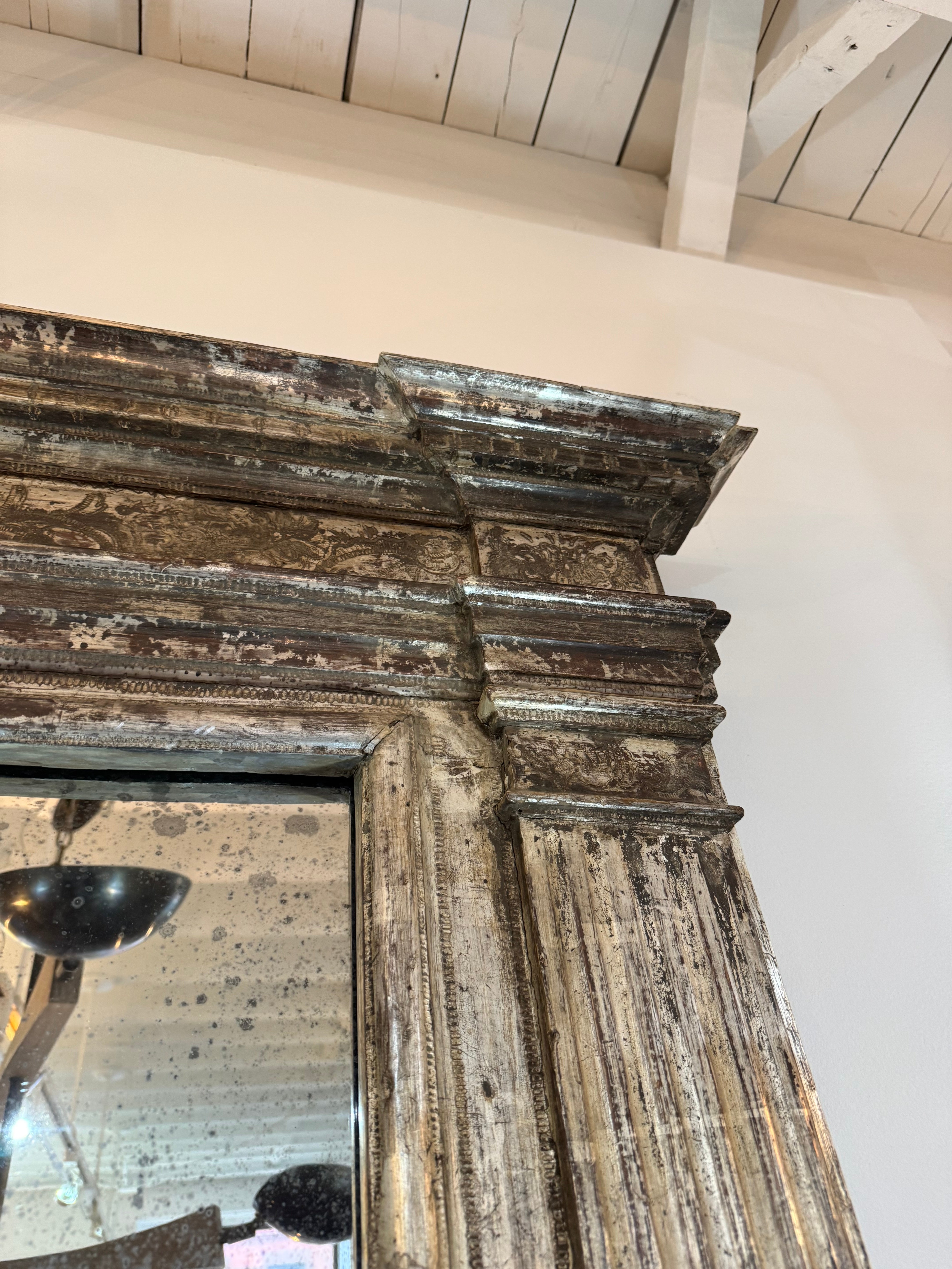 Large 19th Neoclassic Silver Leaf Wood Mirror