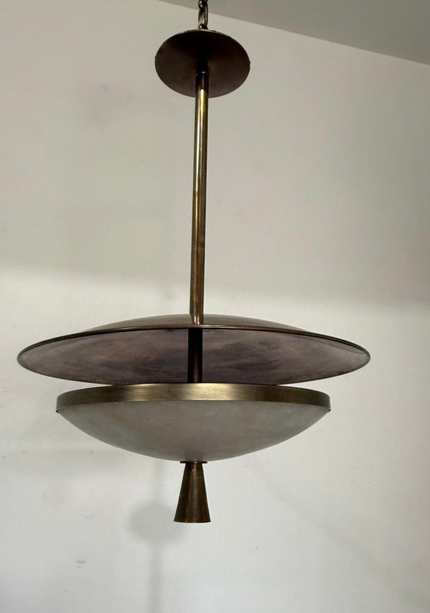 Limited Edition Antique Italian Alabaster and Modern Bronze Chandelier
