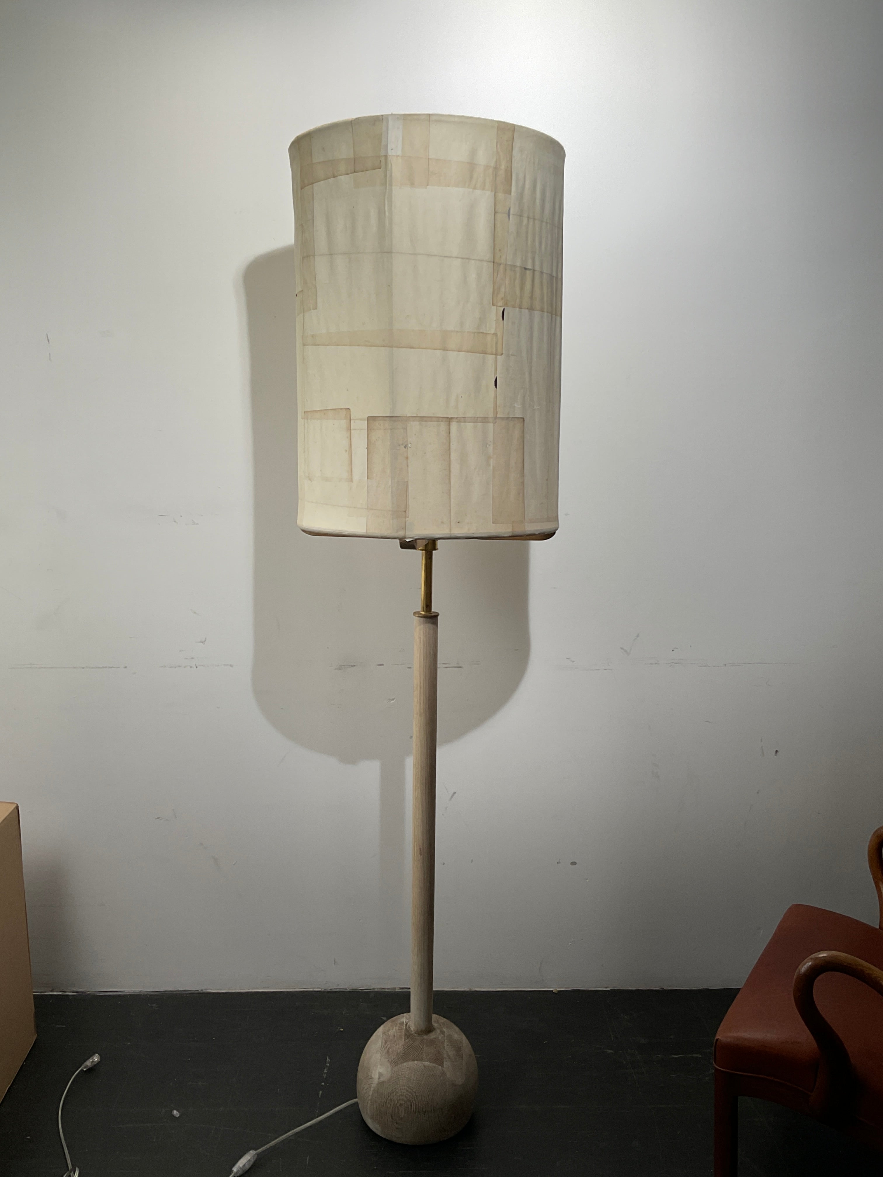 Limited Edition Solid Bleached Oak Floor Lamp with Handmade Japanese Lamp Shade