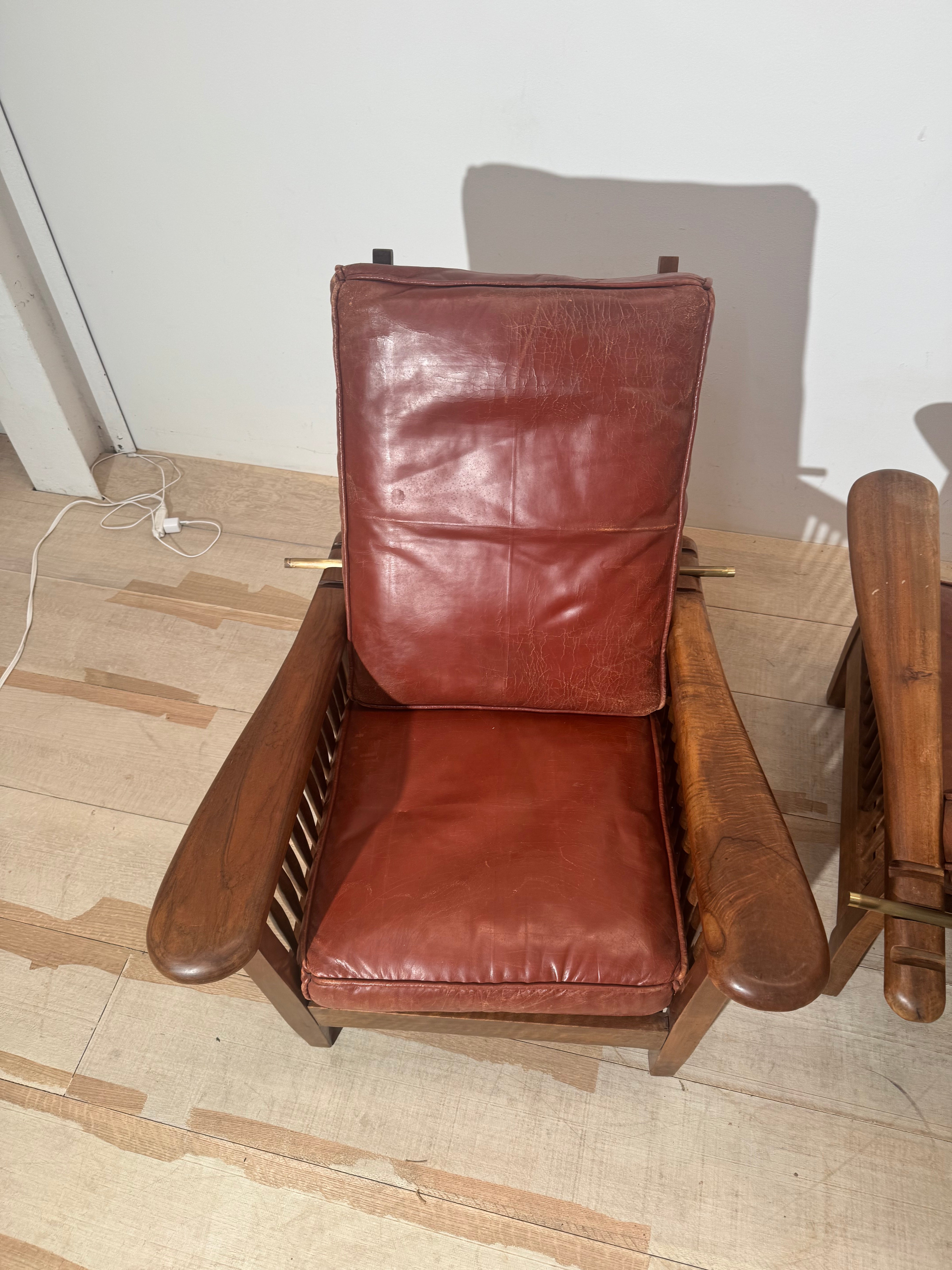Pair of Vintage Walnut Chairs with original leather cushions