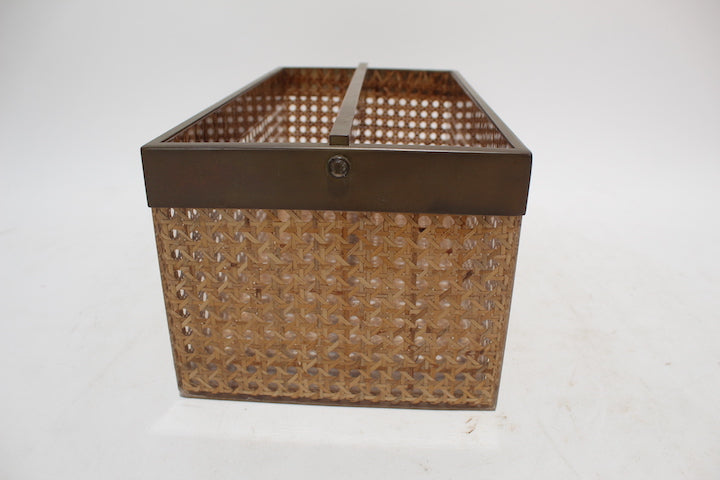 Vintage French Cane & Lucite Wine Holder Woven Cane Basket