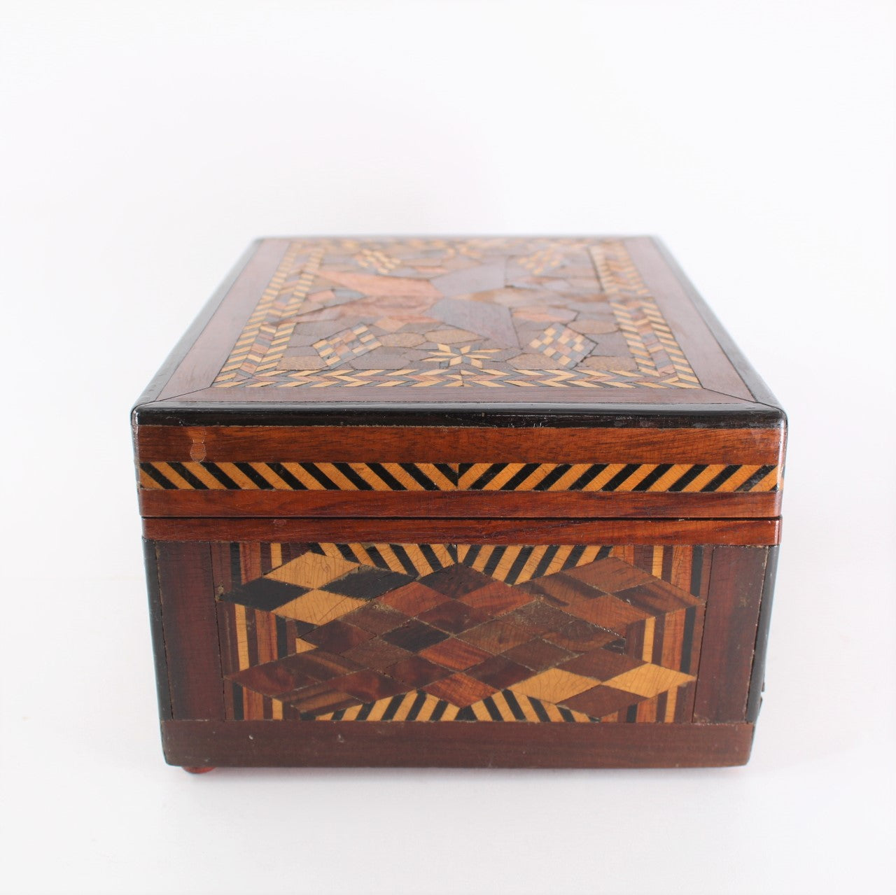 Antique Folk Art Inlaid Wood Box