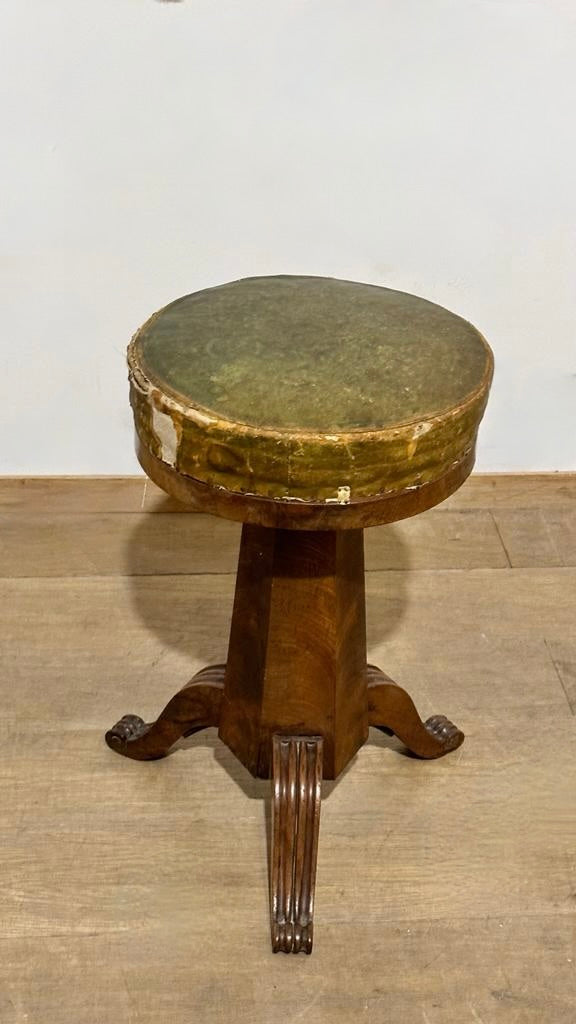 French Art Deco Leather Stool