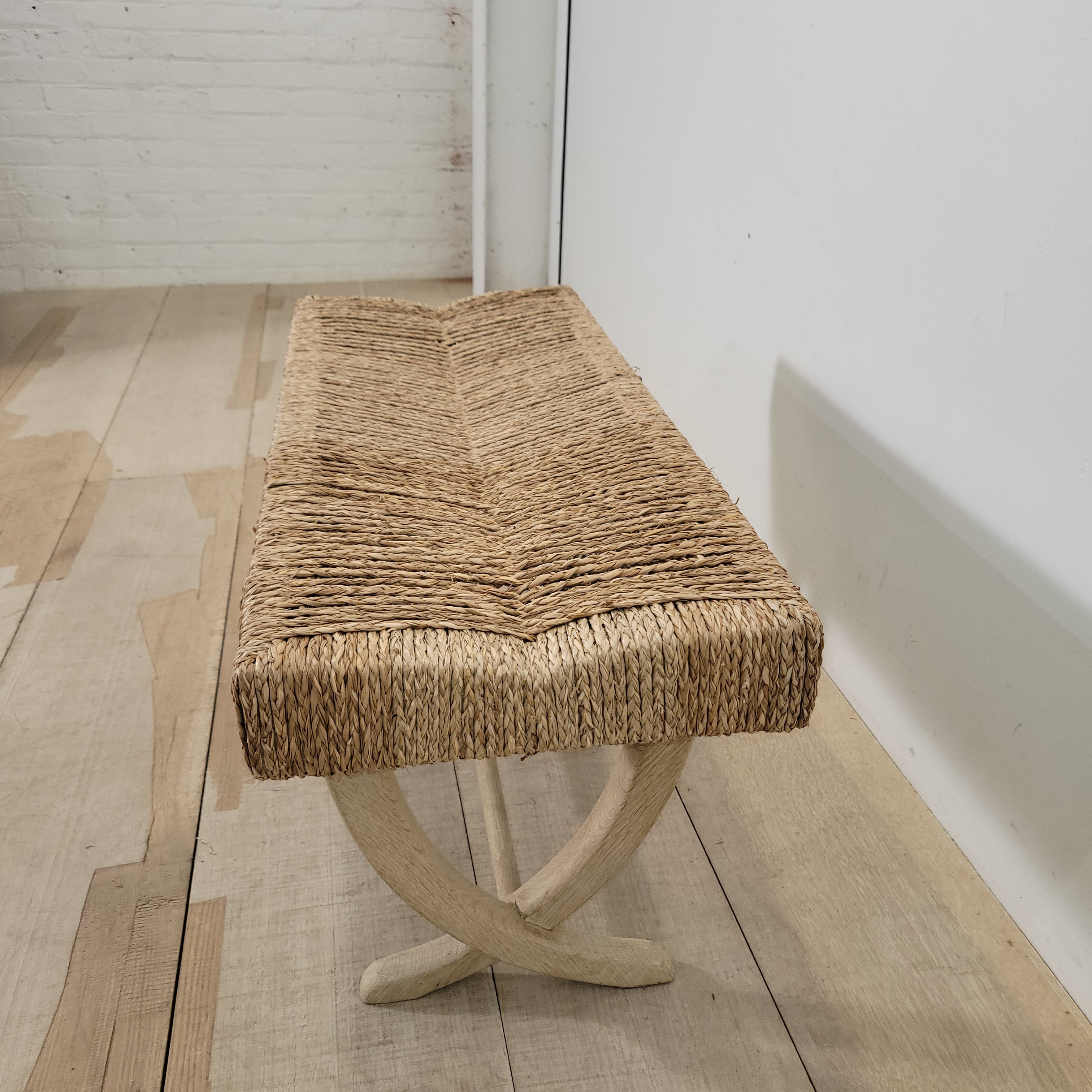 Lucca Studio Oak and Woven Rush Bench