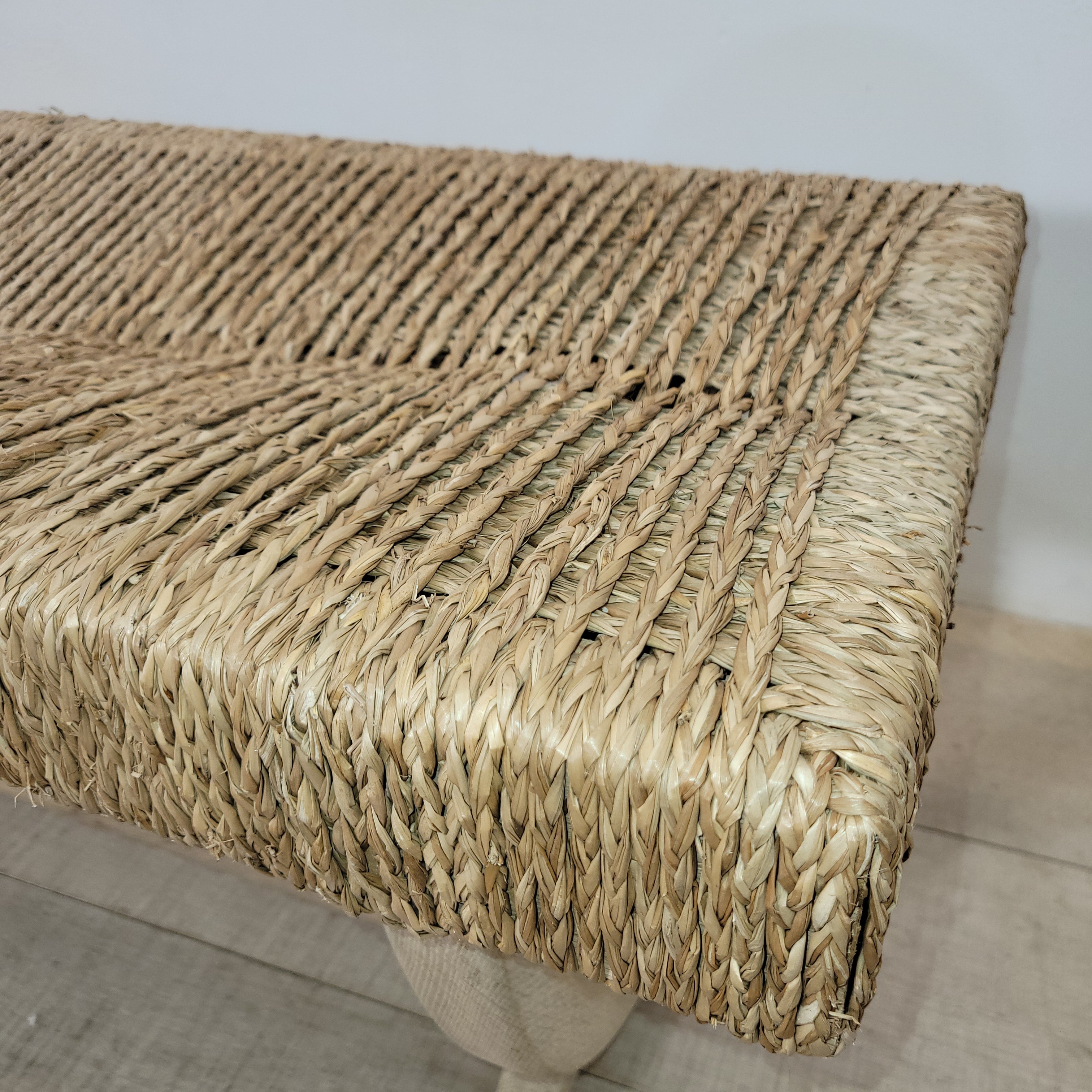 Lucca Studio Oak and Woven Rush Bench