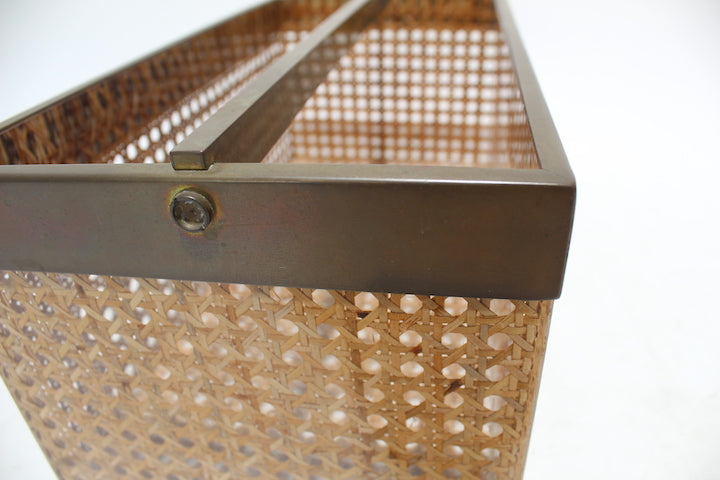 Vintage French Cane & Lucite Wine Holder Woven Cane Basket