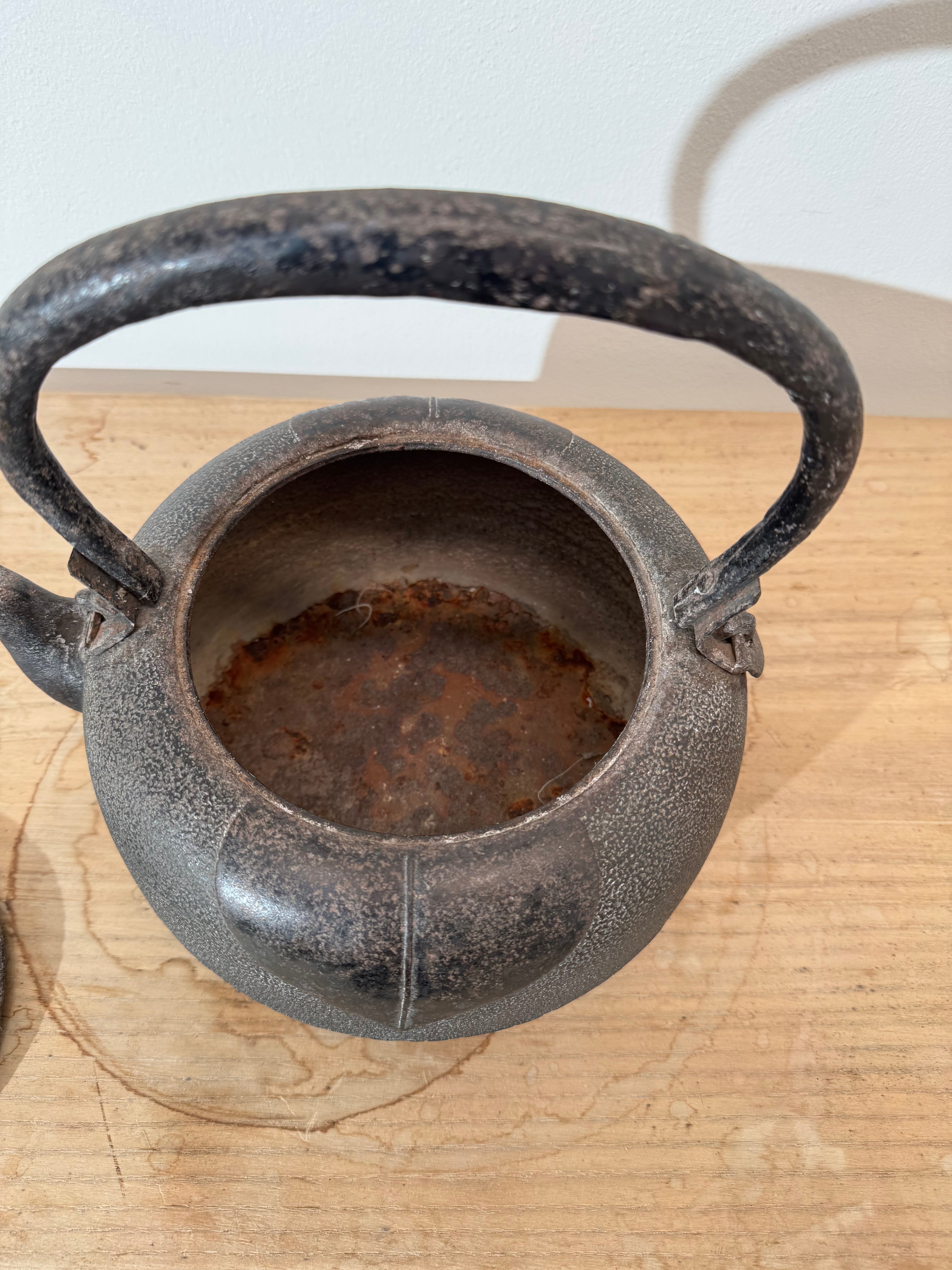 Antique Japanese Cast Iron Kettle With Bulbous Form