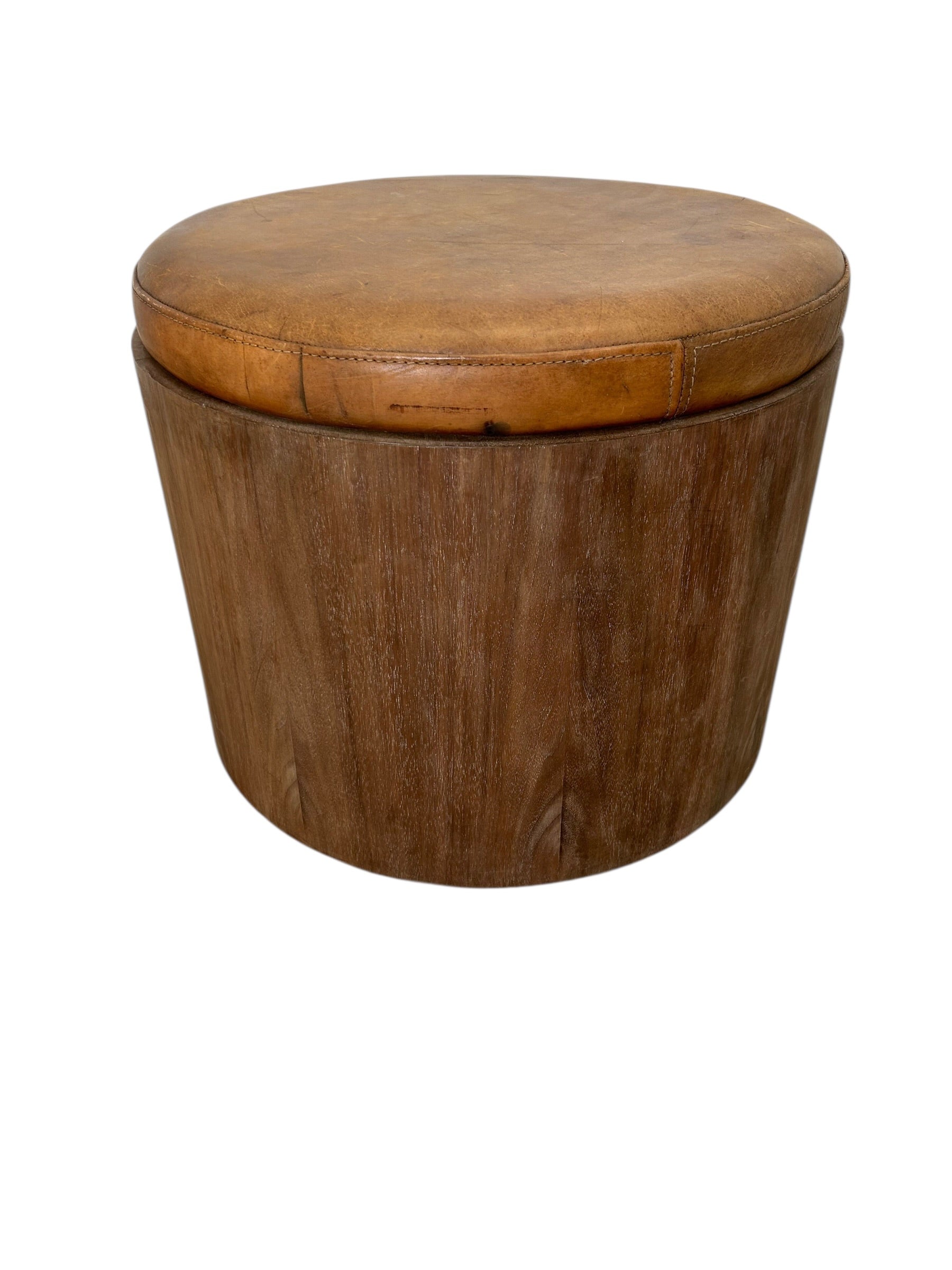 Limited Edition vintage walnut and leather ottoman on wheels