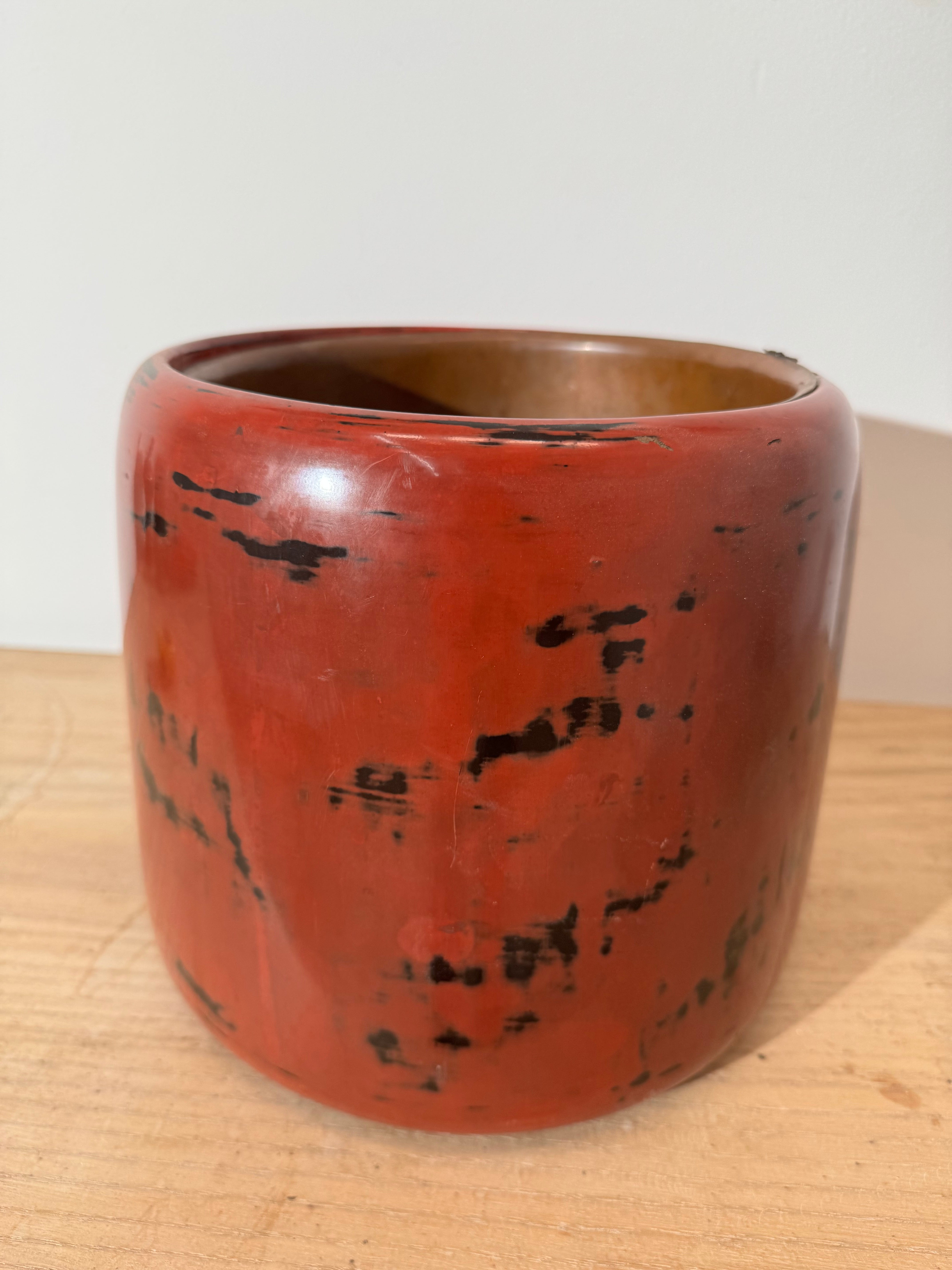 Vintage Japanese Red & Black Lacquerware Pot