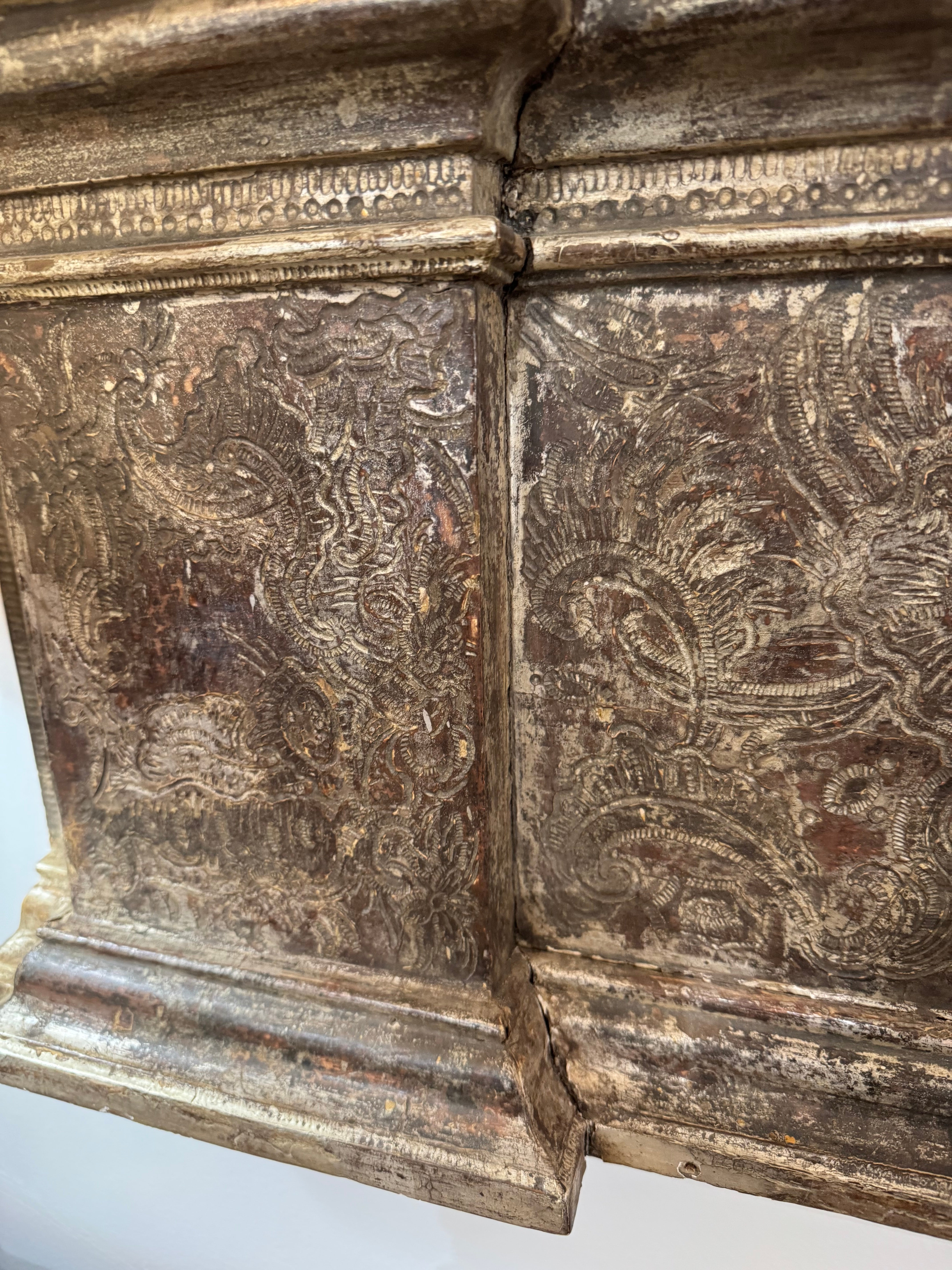 Large 19th Neoclassic Silver Leaf Wood Mirror