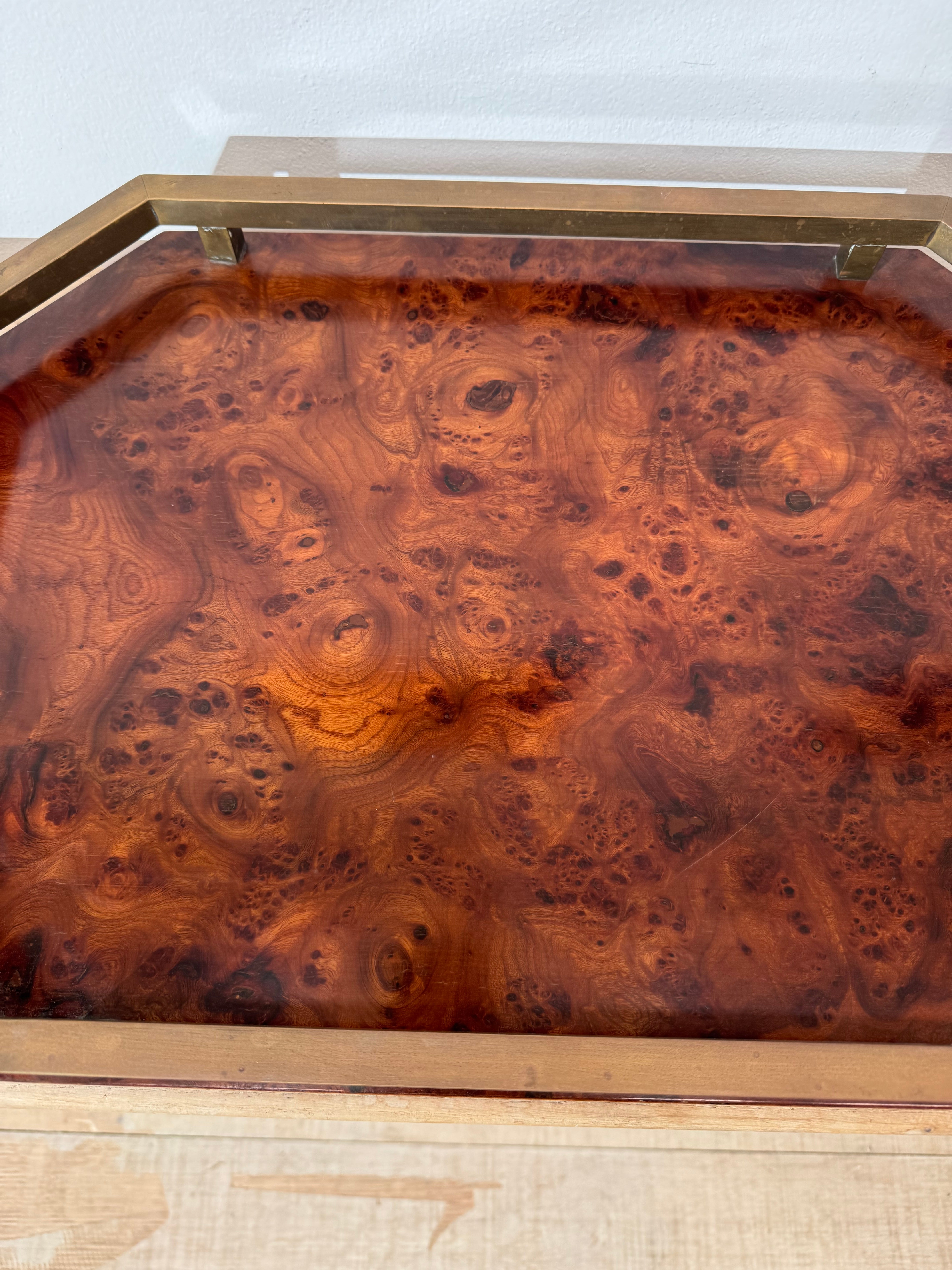 Vintage Burlwood & Bronze Tray