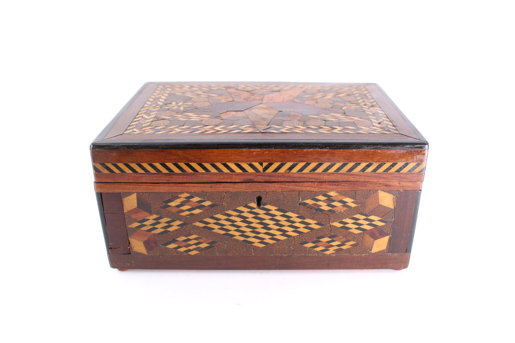 Antique Folk Art Inlaid Wood Box