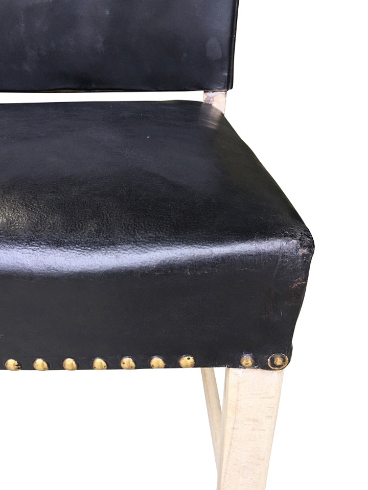 Set of Vintage (4) Danish Black Leather Dining Chairs