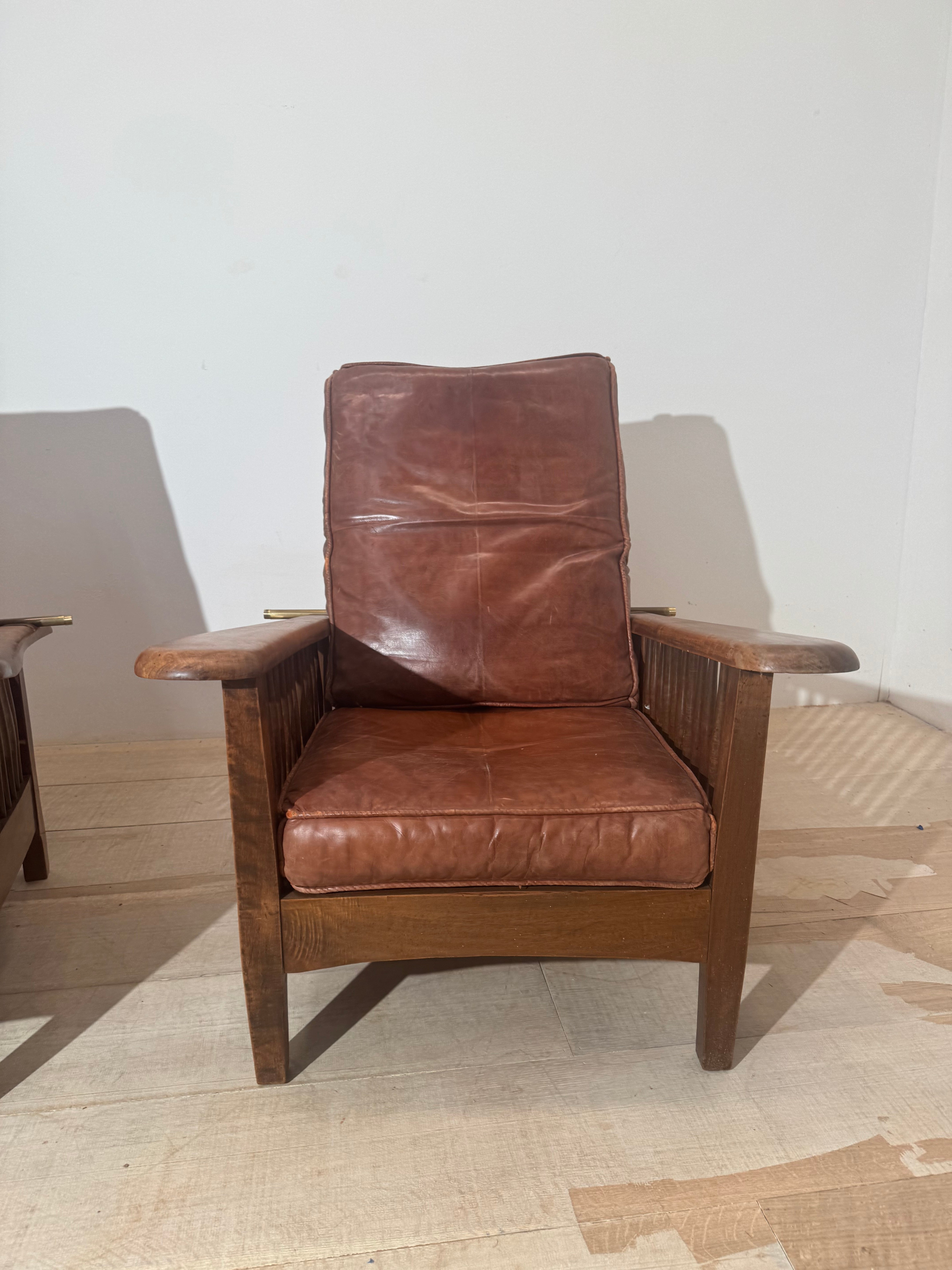 Pair of Vintage Walnut Chairs with original leather cushions