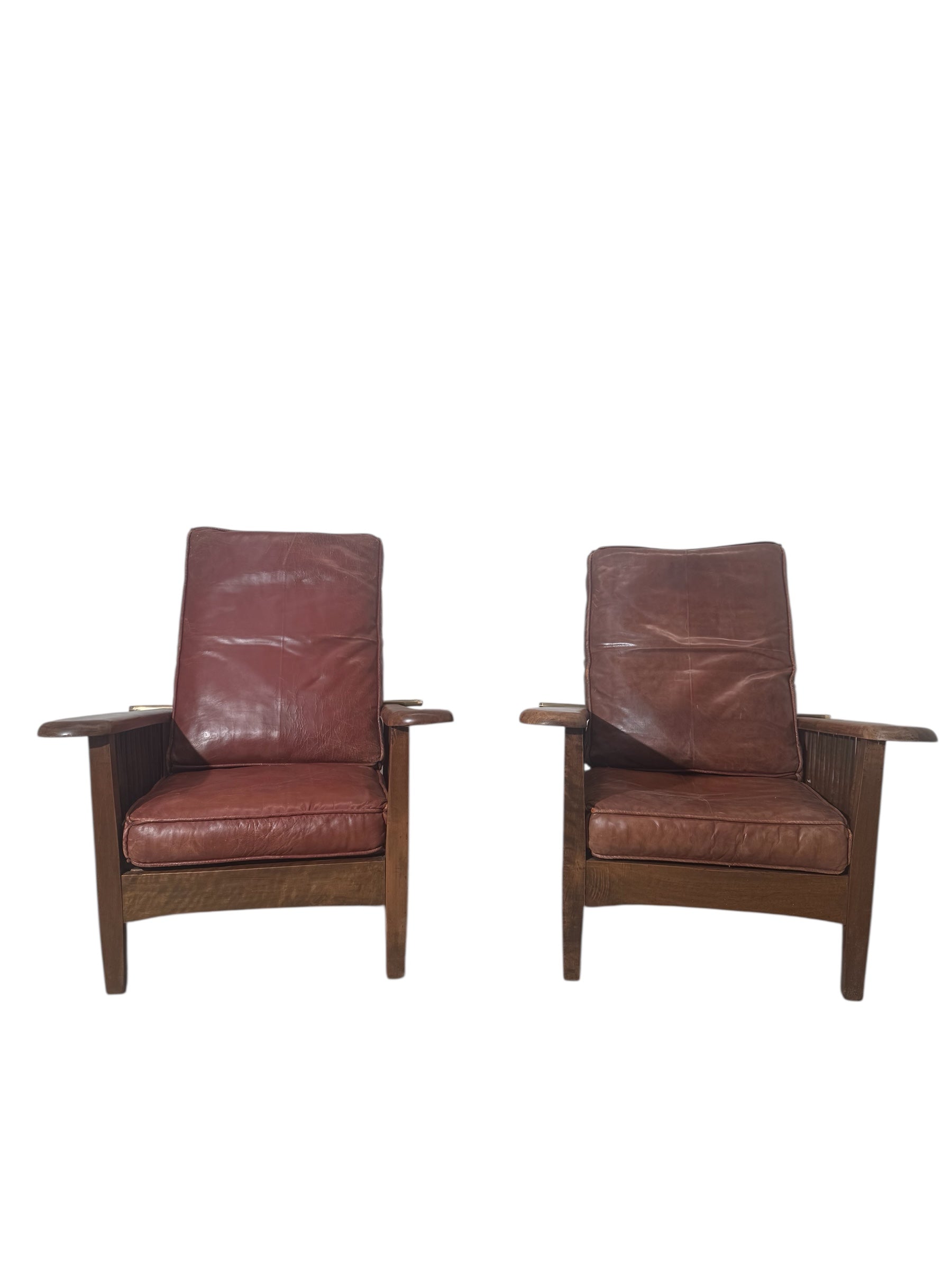Pair of Vintage Walnut Chairs with original leather cushions