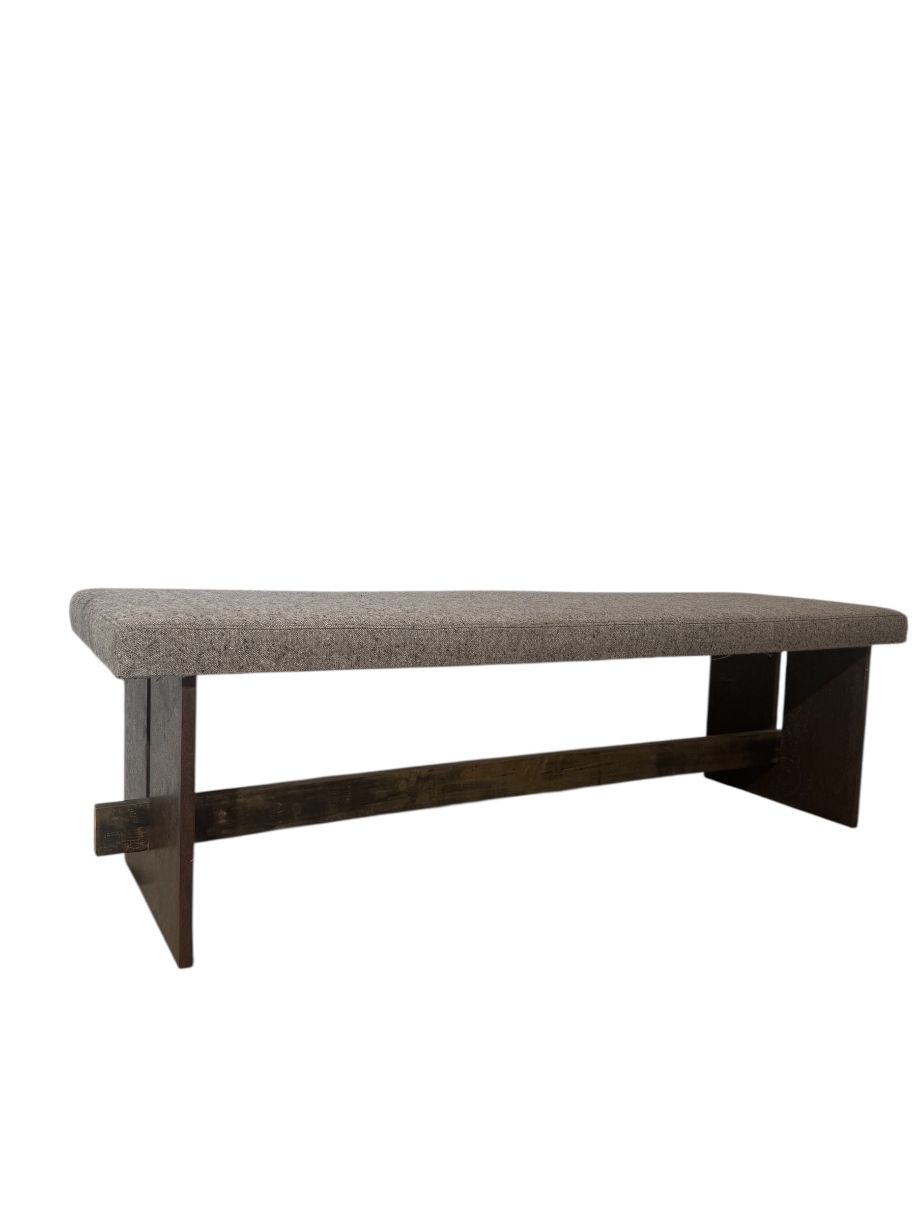 Massive One of Kind Steel, Bronze and Upholstered Bench
