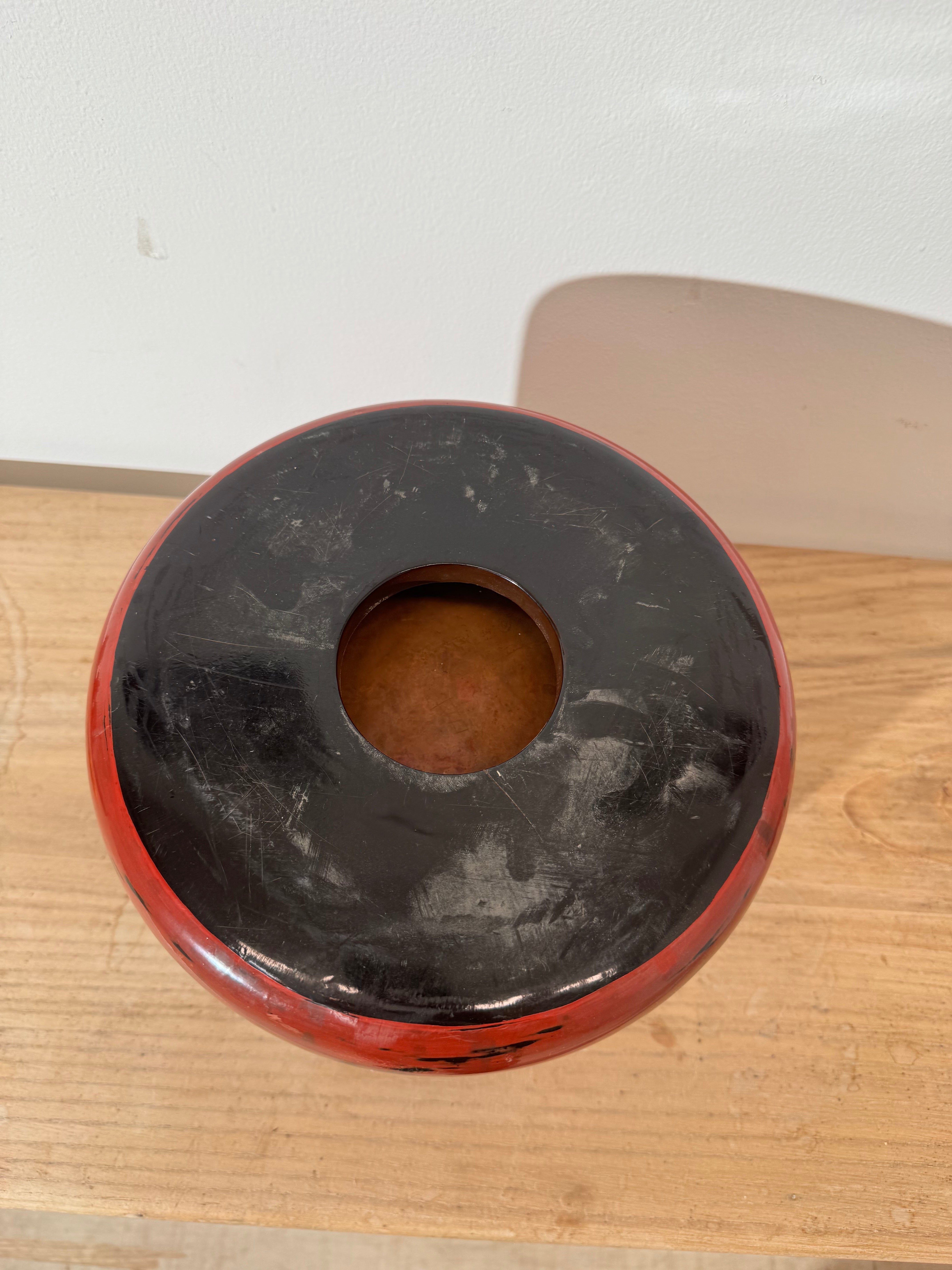 Vintage Japanese Red & Black Lacquerware Pot