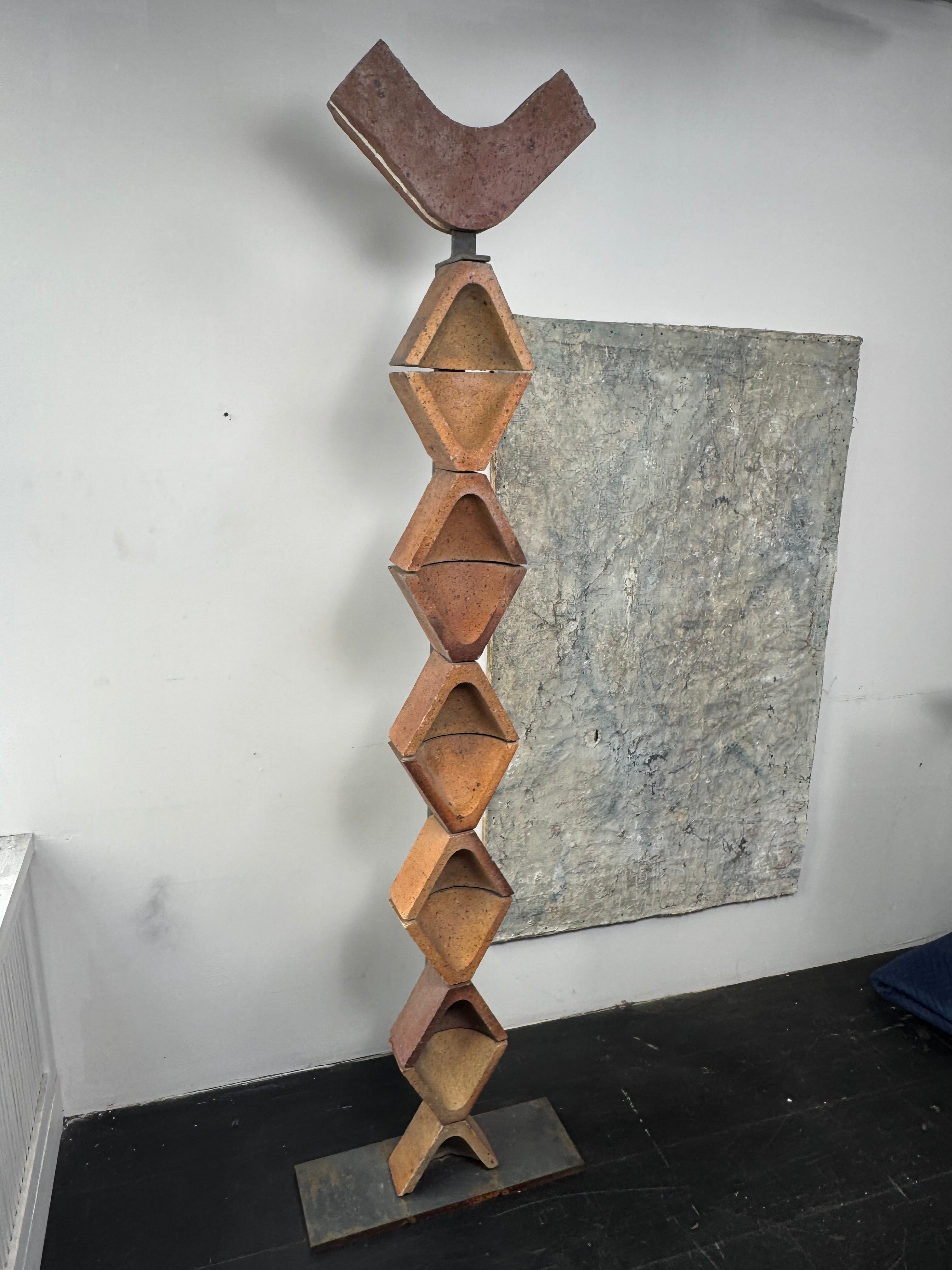 Pair 1970's Vintage Clay & Iron French Totems