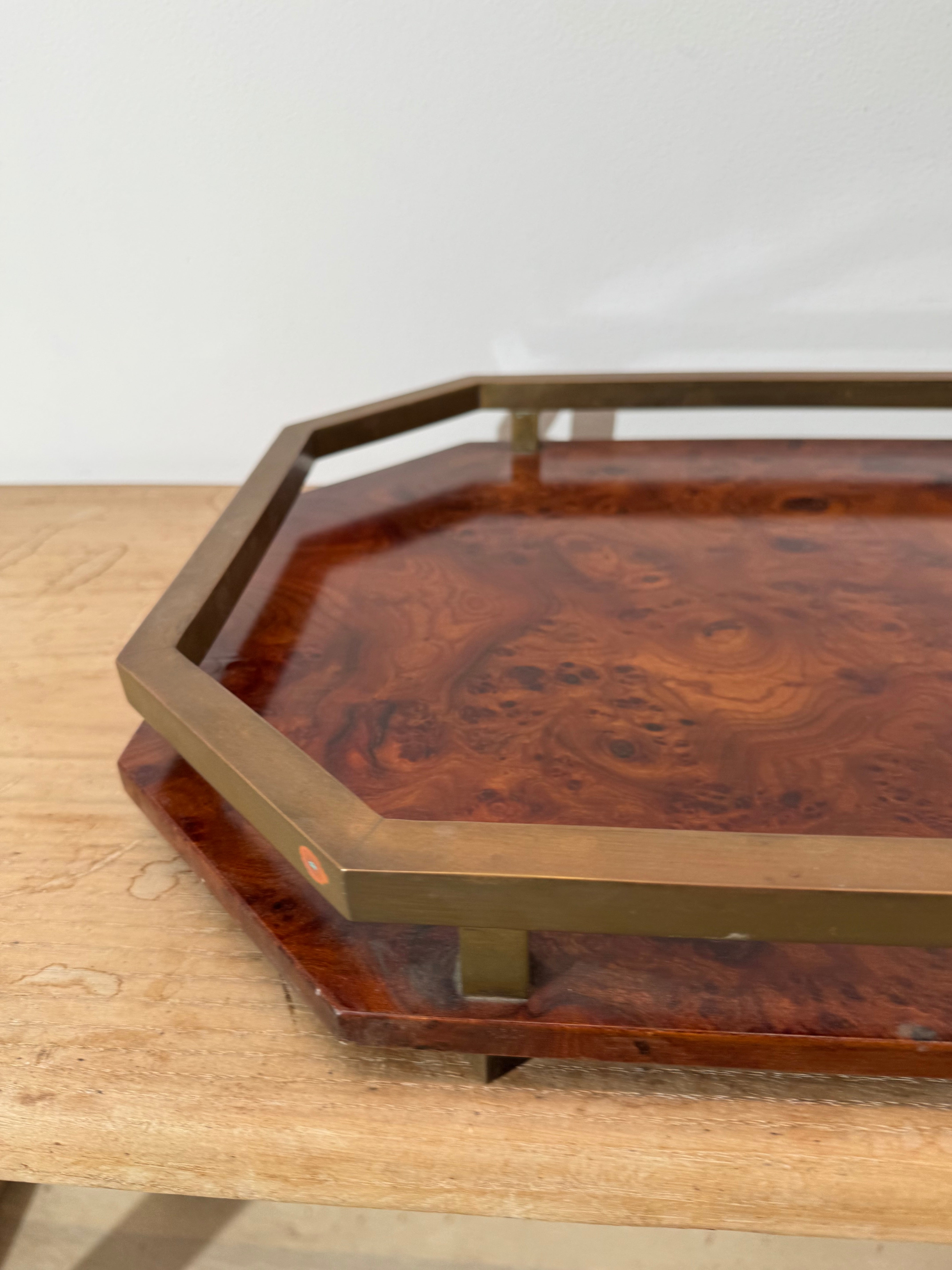 Vintage Burlwood & Bronze Tray