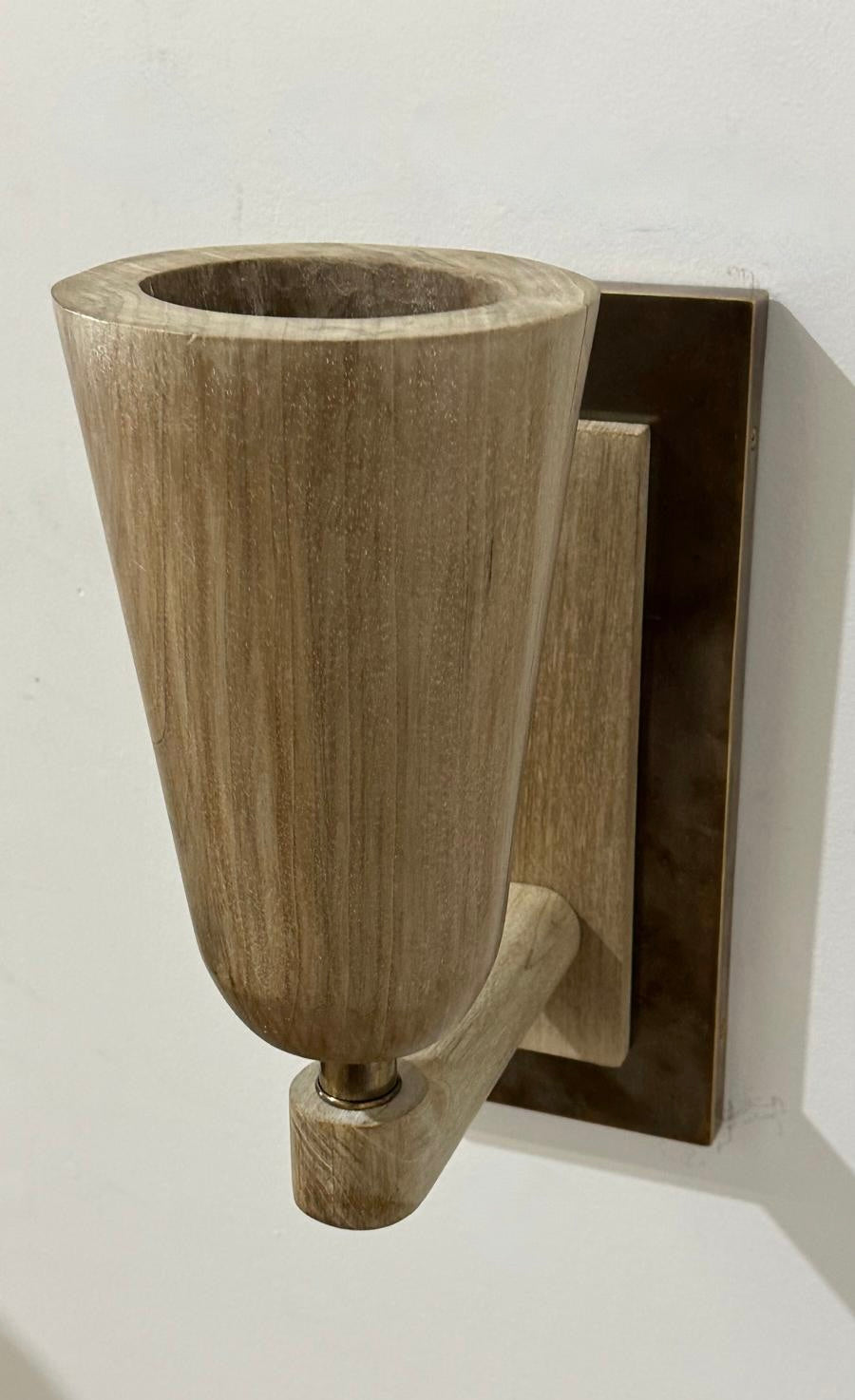 Pair of Limited Edition Walnut and Bronze Sconces