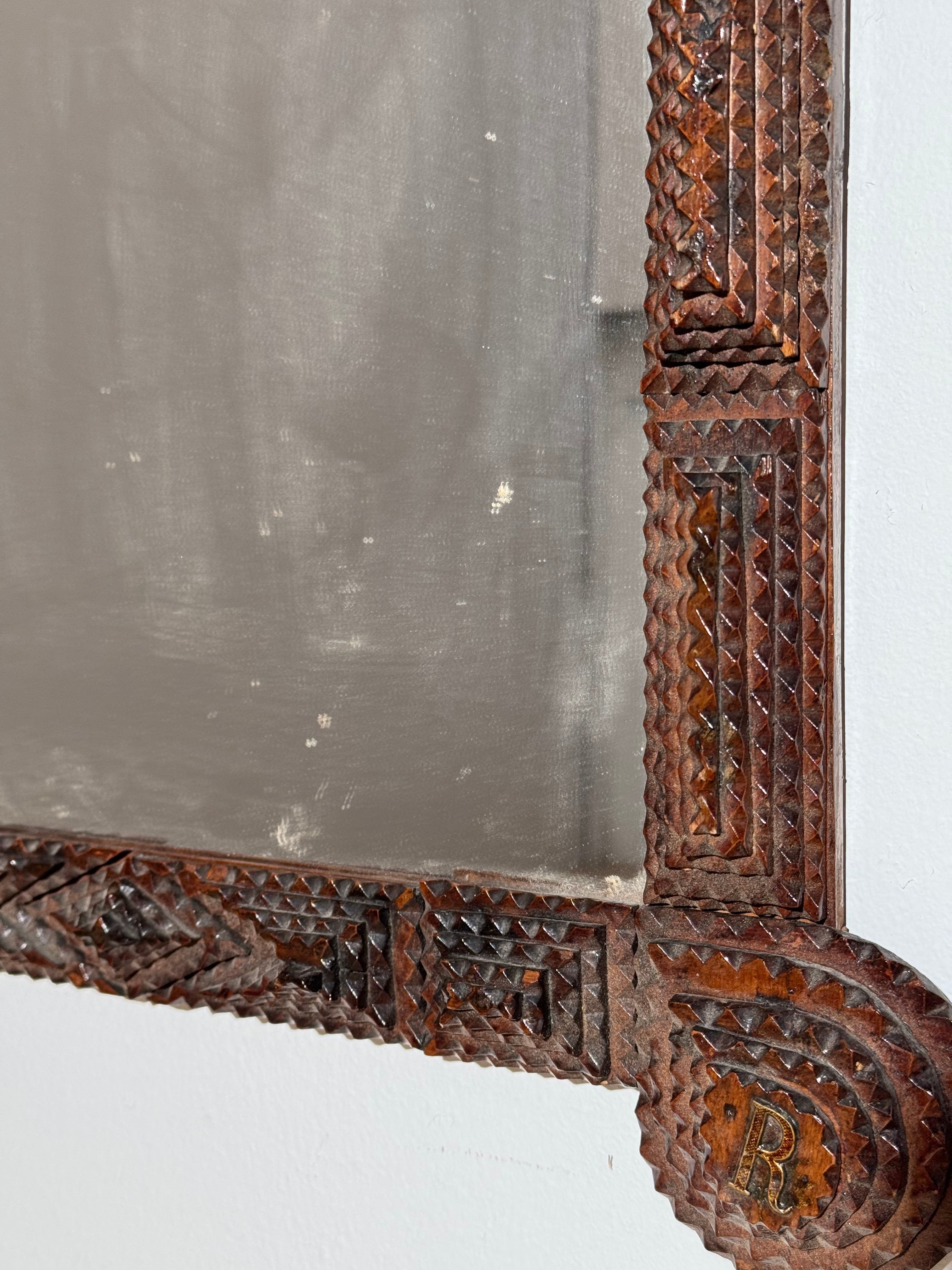 English 19c Tramp Art Mirror