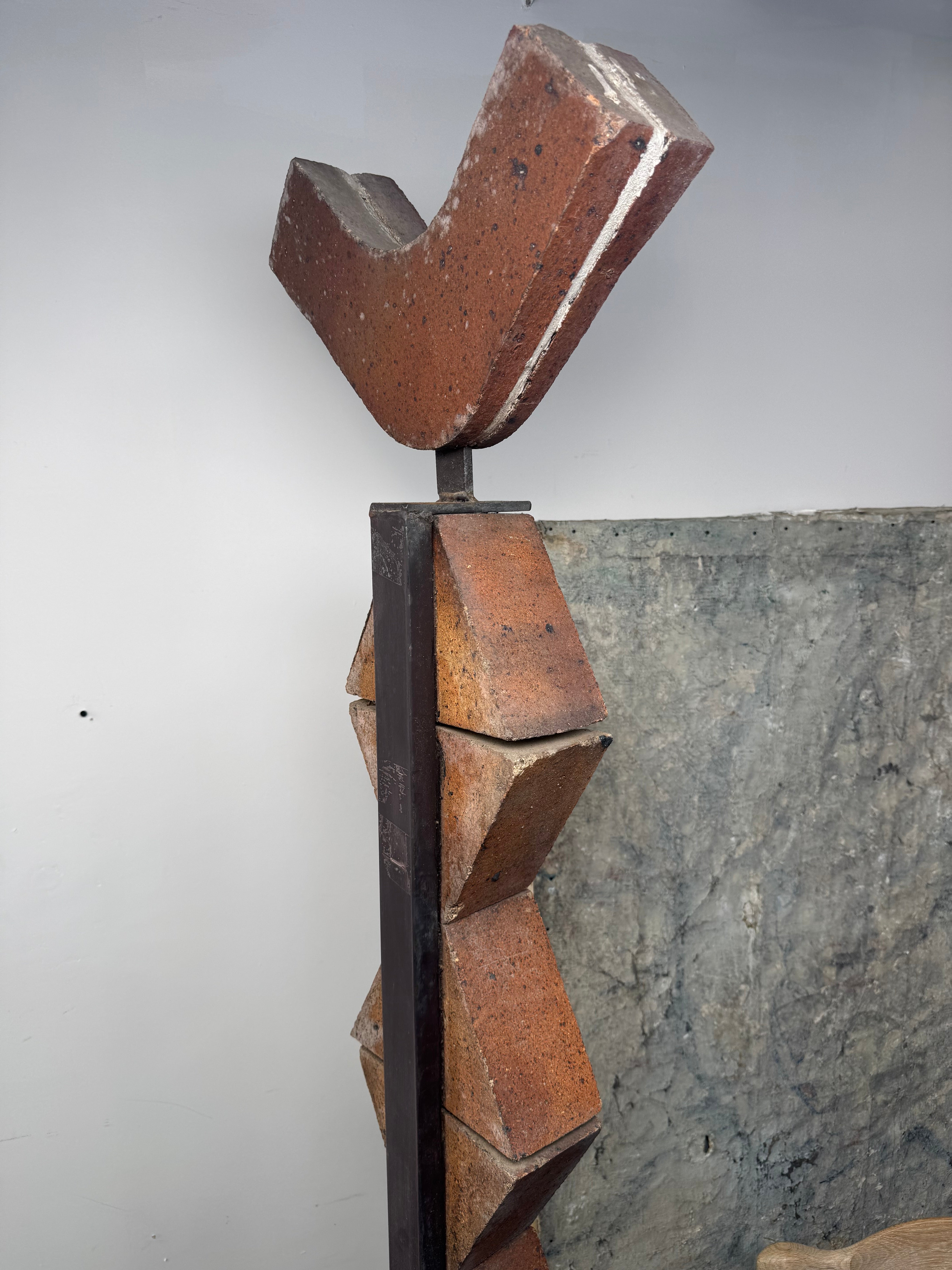 Pair 1970's Vintage Clay & Iron French Totems