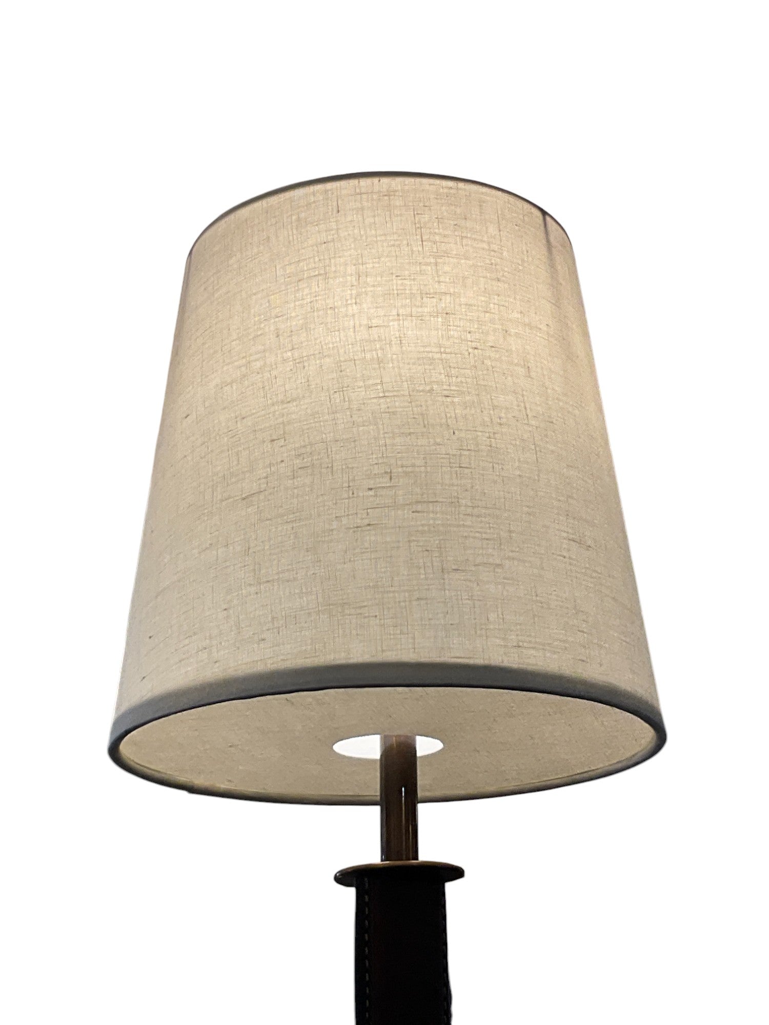 Lucca Studio Serge of Bronze and Leather Chandelier With Linen Shades