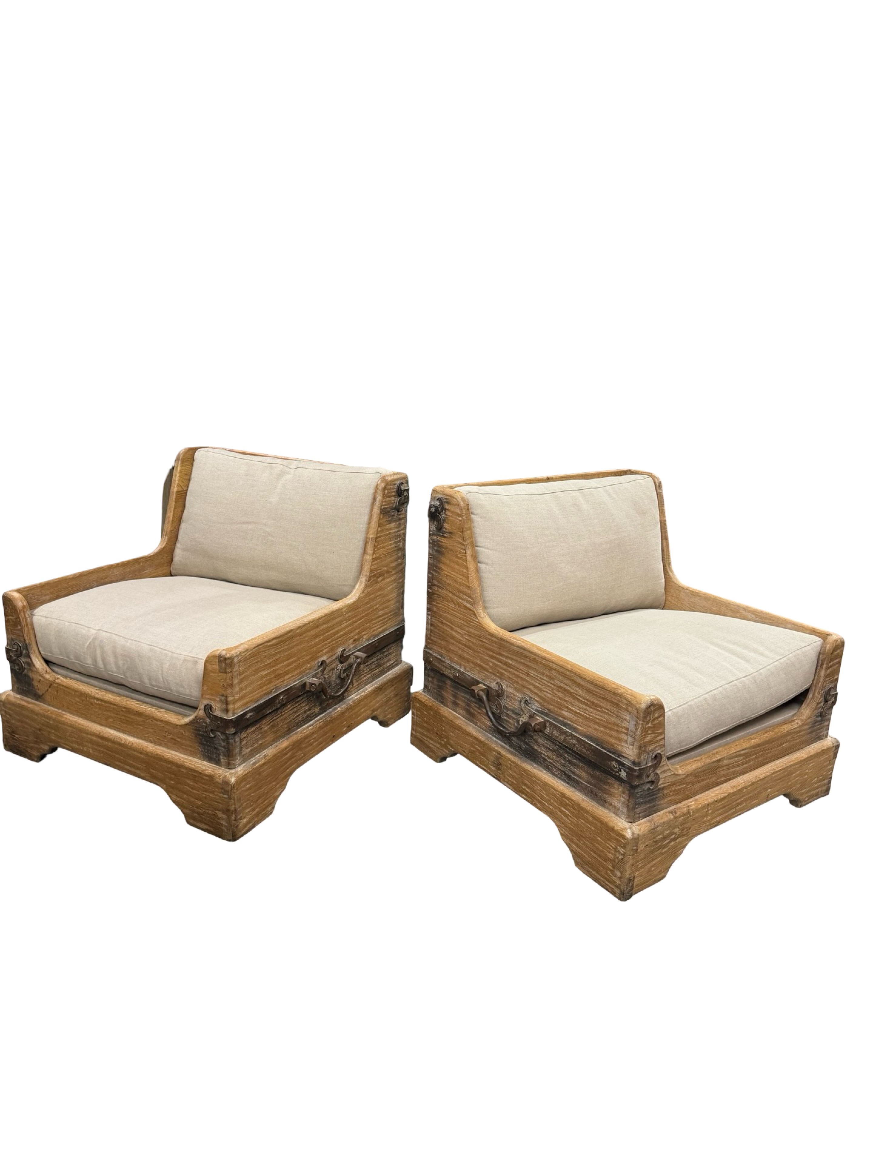 Exceptional Oak Upholstered Armchairs