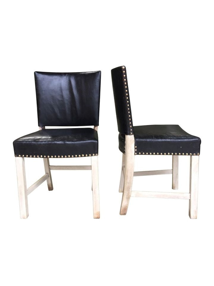 Set of Vintage (4) Danish Black Leather Dining Chairs