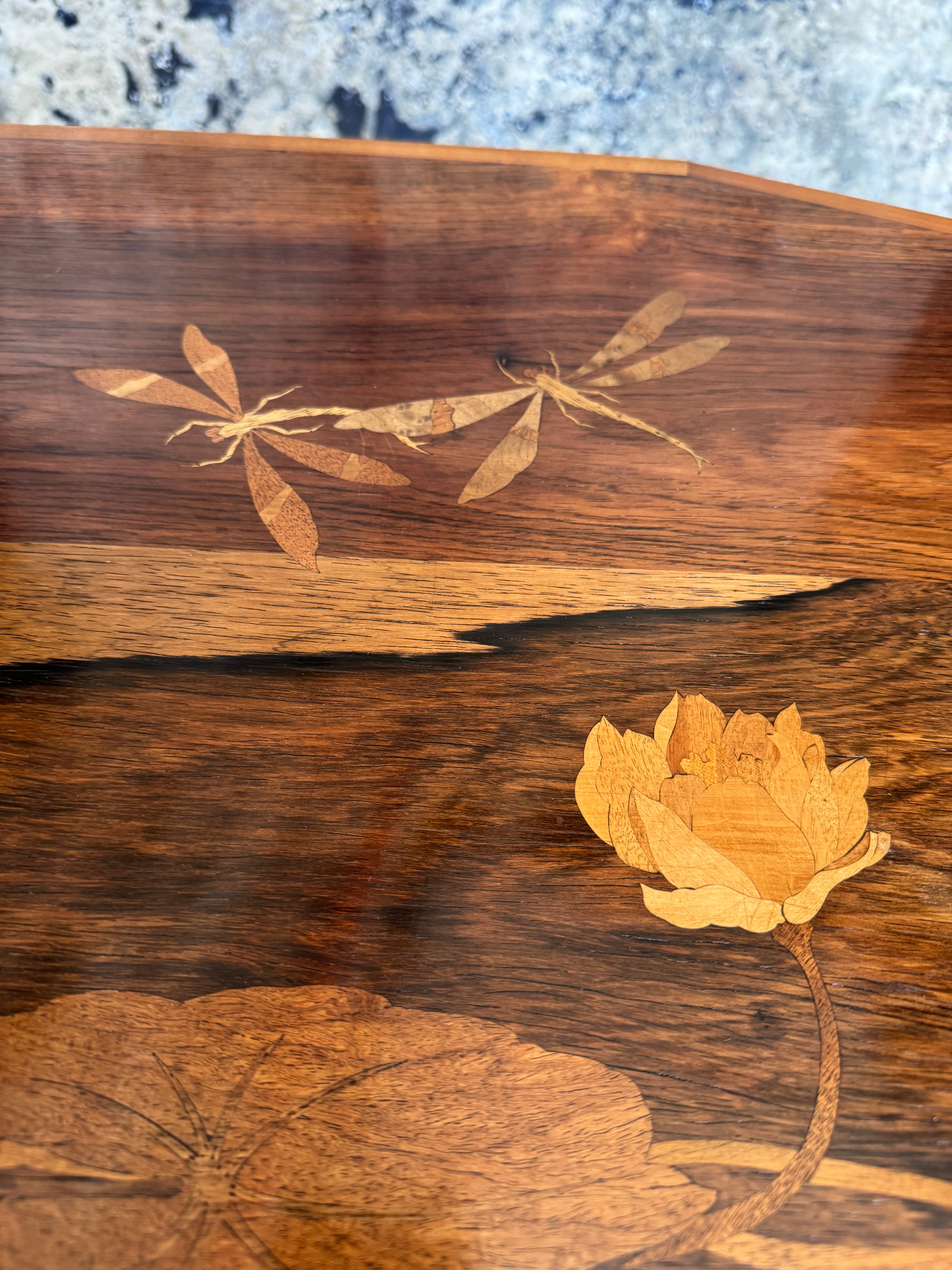 Stunning Art Nouveau Table with Inlaid Dragonflies
